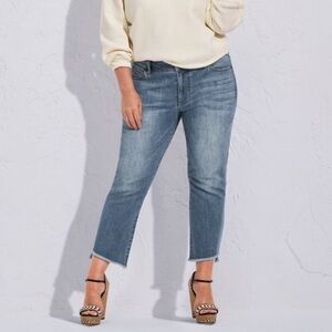 CAbi style 6070 Hi low crop frayed edge Blue Denim Jeans size 6